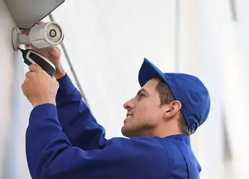 Prime Tech Security Solutions Inc. 11 Technician setting up advanced tech equipment with precision tools.